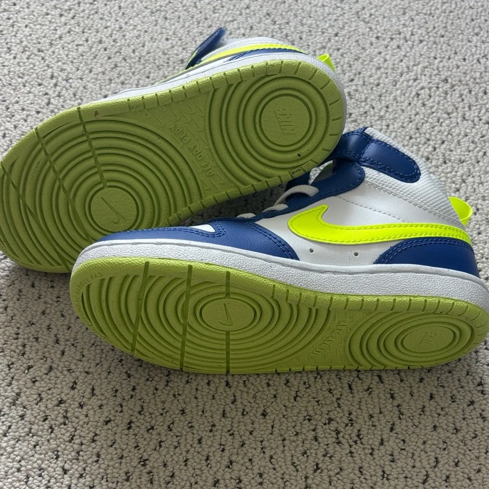 Nike Court Burough Mid Top Sneakers in White, Blue & Volt Toddler Sz 11k